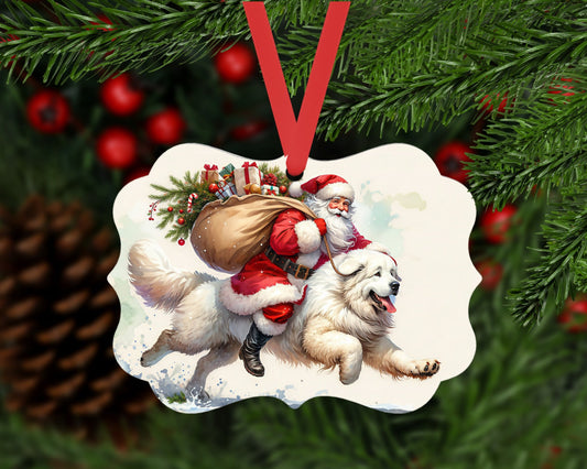 Santa and His White Great Pyrenees Dog Christmas Ornament