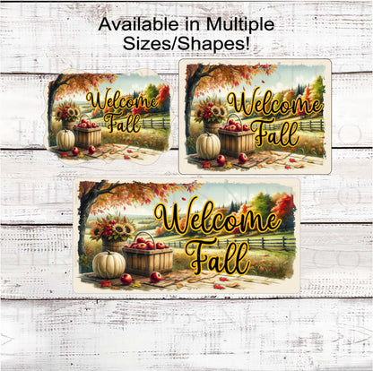 Welcome Fall Apple Basket Wreath Sign- FT2161
