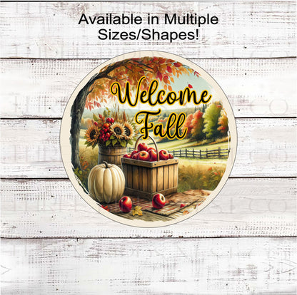 Welcome Fall Apple Basket Wreath Sign- FT2161