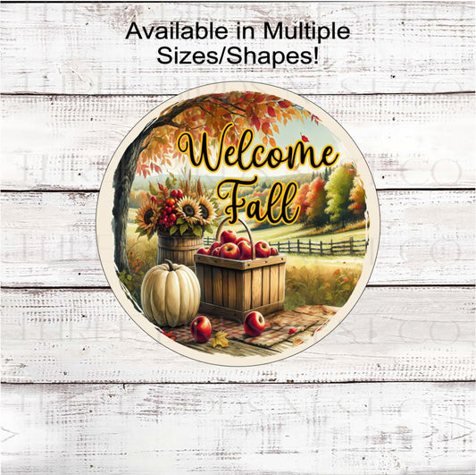 Welcome Fall Apple Basket Wreath Sign- FT2161
