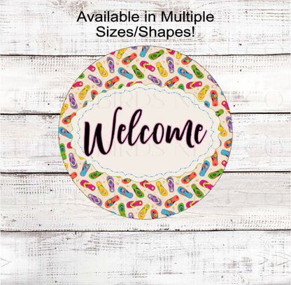 Bright Flip Flops on Sand Welcome Wreath Sign- B2176