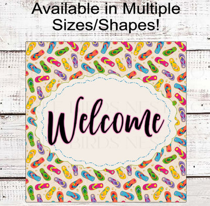 Bright Flip Flops on Sand Welcome Wreath Sign- B2176