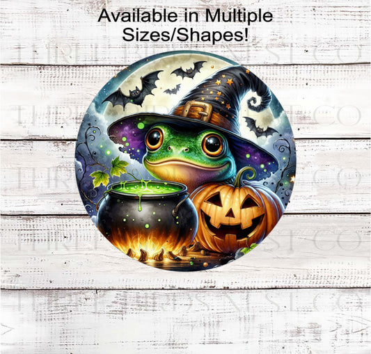 Witch Frog with Cauldron Halloween Wreath Sign- H2169