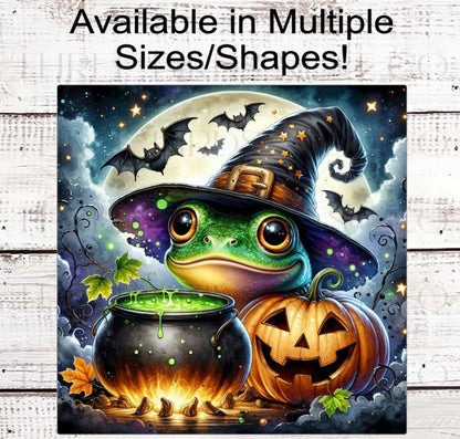 Witch Frog with Cauldron Halloween Wreath Sign- H2169