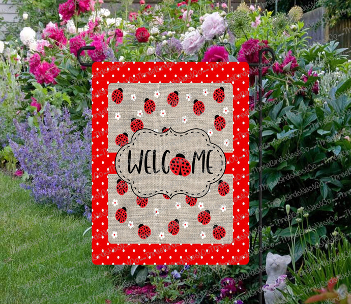 Garden Flag - Spring Garden Flag - Ladybug Garden Flag - Welcome Flag - Custom Garden Flag - Yard Flag - Yard Art - Double Sided Garden Flag