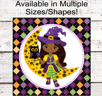 
              African American Witch Wreath Sign - Happy Halloween Owl Sign
            