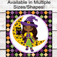 African American Witch Wreath Sign - Happy Halloween Owl Sign