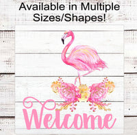 
              Flamingo Welcome Wreath Sign - Beach Welcome Sign - Tropical Wreath Sign
            