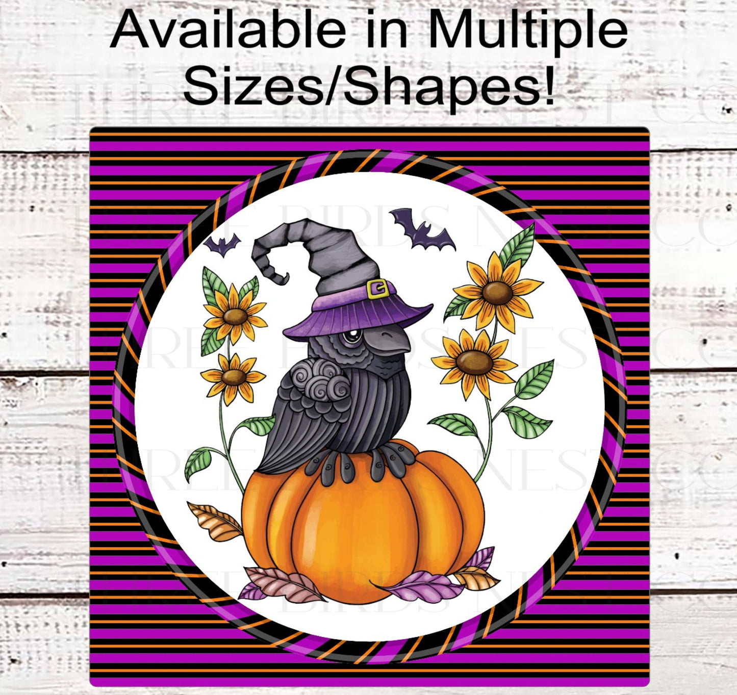 Fall Crown Wreath Sign - Halloween Witch Hat - Sunflowers Sign - Halloween Bats Sign