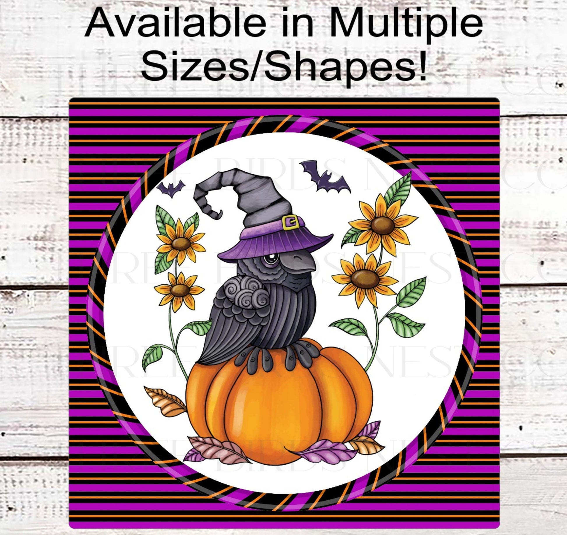 Fall Crown Wreath Sign - Halloween Witch Hat - Sunflowers Sign - Halloween Bats Sign