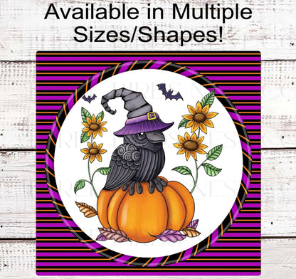 Fall Crown Wreath Sign - Halloween Witch Hat - Sunflowers Sign - Halloween Bats Sign