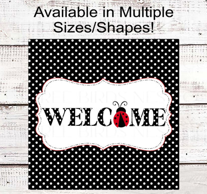 Ladybug Welcome Wreath Sign - Polka Dot Decor - Metal Wreath SIgns - Ladybug Gifts