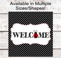 
              Ladybug Welcome Wreath Sign - Polka Dot Decor - Metal Wreath SIgns - Ladybug Gifts
            