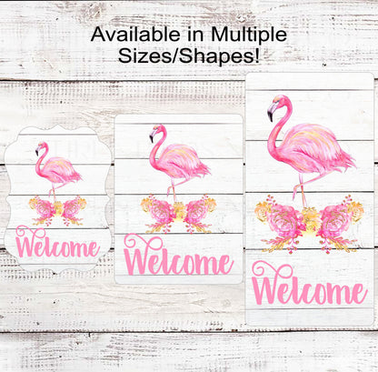 Flamingo Welcome Wreath Sign - Beach Welcome Sign - Tropical Wreath Sign
