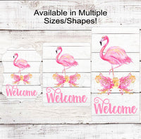 
              Flamingo Welcome Wreath Sign - Beach Welcome Sign - Tropical Wreath Sign
            