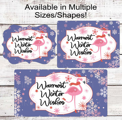 Warmest Winter Wishes Wreath Sign - Christmas Flamingo Sign - Beach Christmas - Snowflake Sign - Pastel Christmas