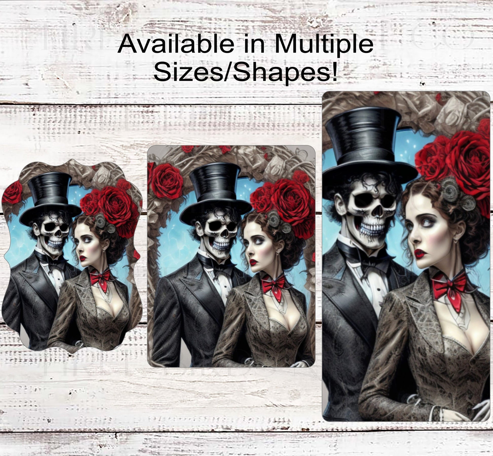 Halloween Wreath Sign - Skeleton Bride and Groom - Red Roses - Macabre Wedding