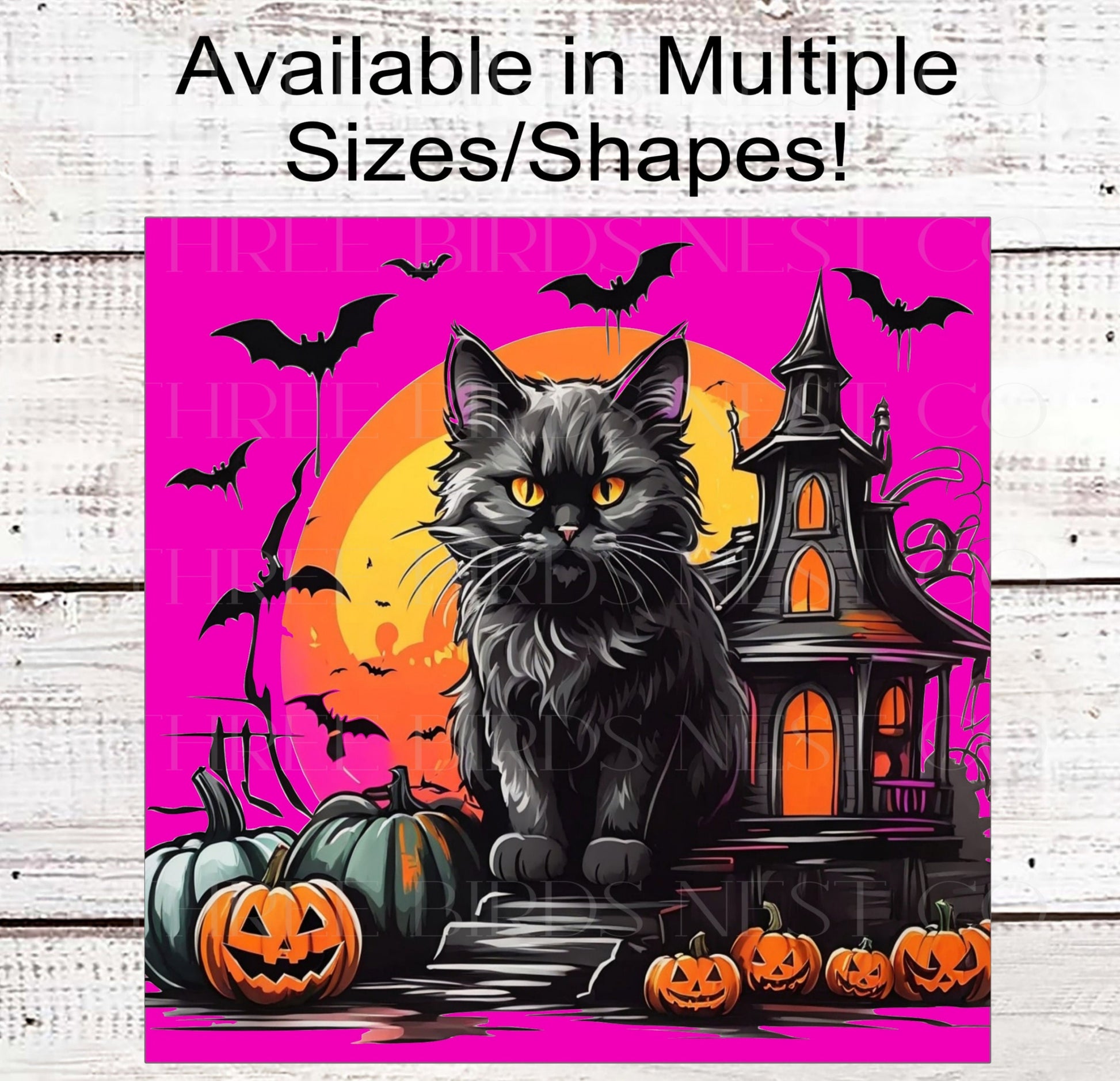 Black Cat Halloween Wreath Sign - Haunted House - Halloween Bats - Jack-O-Lanterns Sign