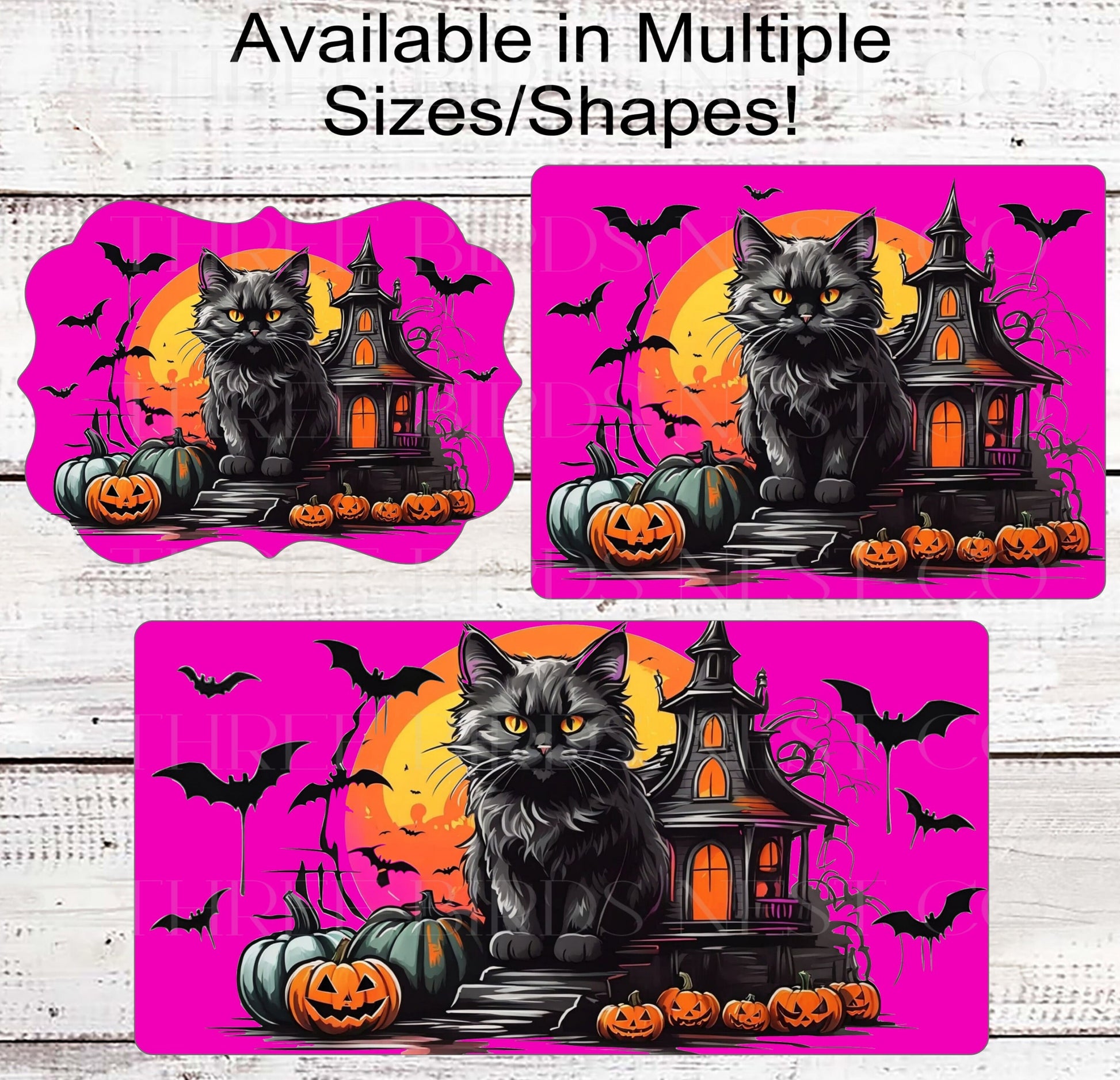 Black Cat Halloween Wreath Sign - Haunted House - Halloween Bats - Jack-O-Lanterns Sign