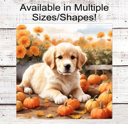 Golden Retriver Pumpkin Patch Wreath Sign - Golden Retriever Lover - Pet Dog Sign - Pumpkin Sign