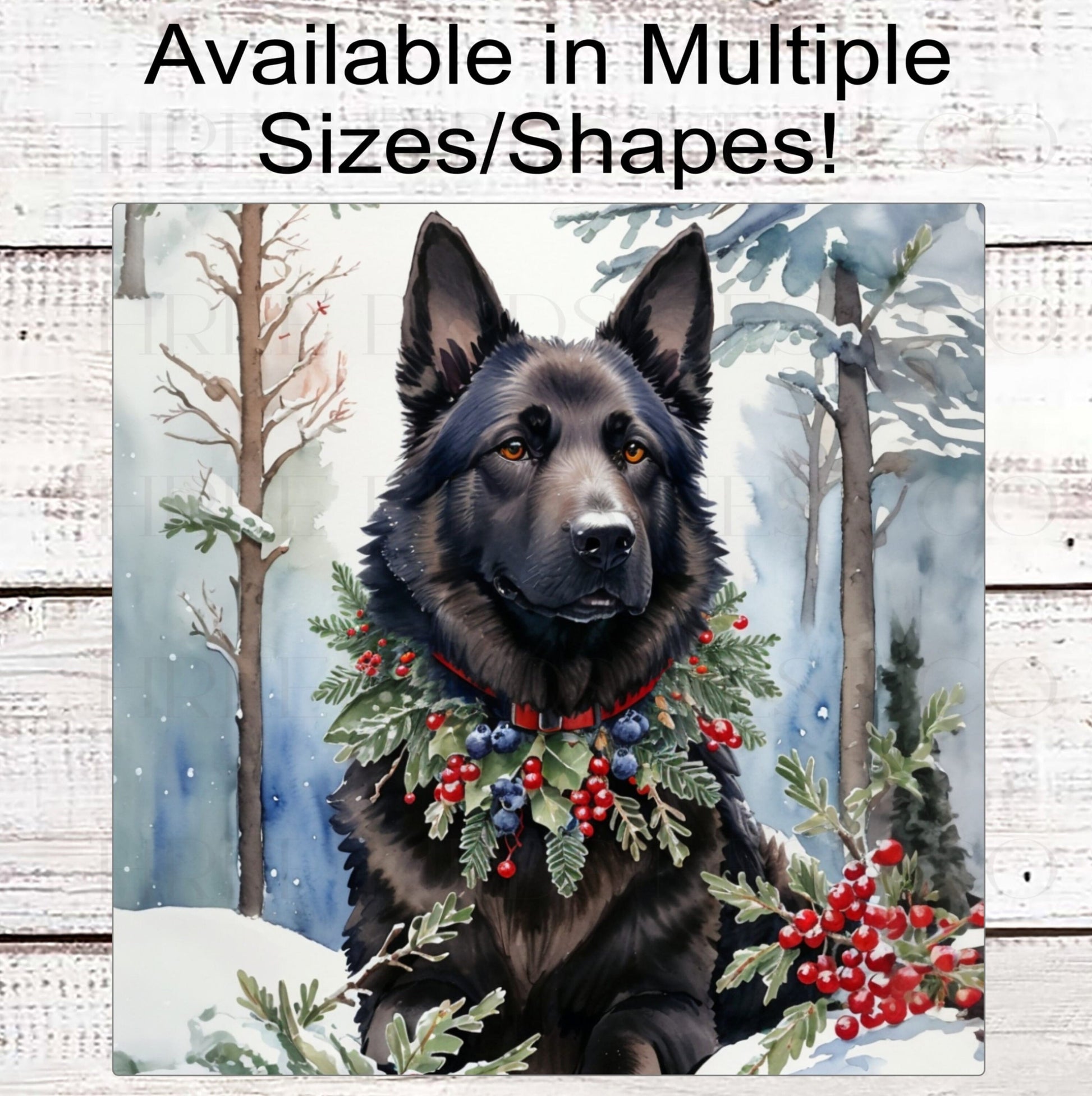 German Shepherd Christmas Dog Wreath Sign - Winter Welcome Sign - Metal Wreath Sign