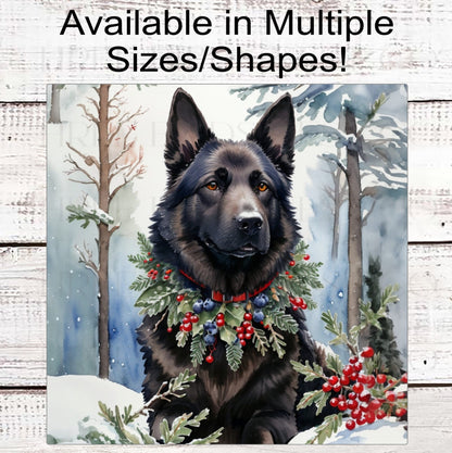 German Shepherd Christmas Dog Wreath Sign - Winter Welcome Sign - Metal Wreath Sign