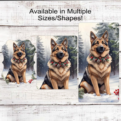 German Shepherd Dog Wreath Sign - Christmas Dog Wreath Sign - Winter Welcome