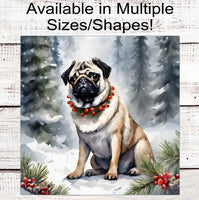 
              Christmas Pug Dog Wreath Signs - Winter Welcome Sign
            