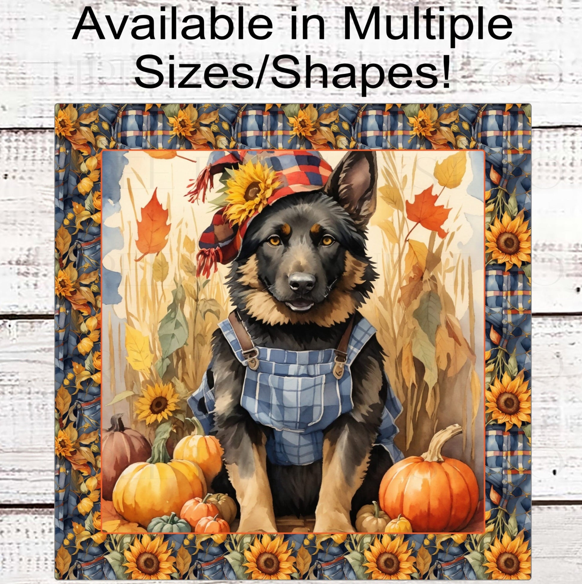 German Shepherd Dog Wreath Sign - Fall Scarecrow Welcome Sign - Pumpkin Patch - Metal Wreath Sign