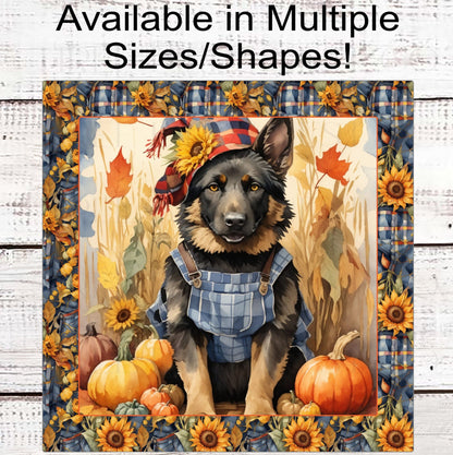 German Shepherd Dog Wreath Sign - Fall Scarecrow Welcome Sign - Pumpkin Patch - Metal Wreath Sign