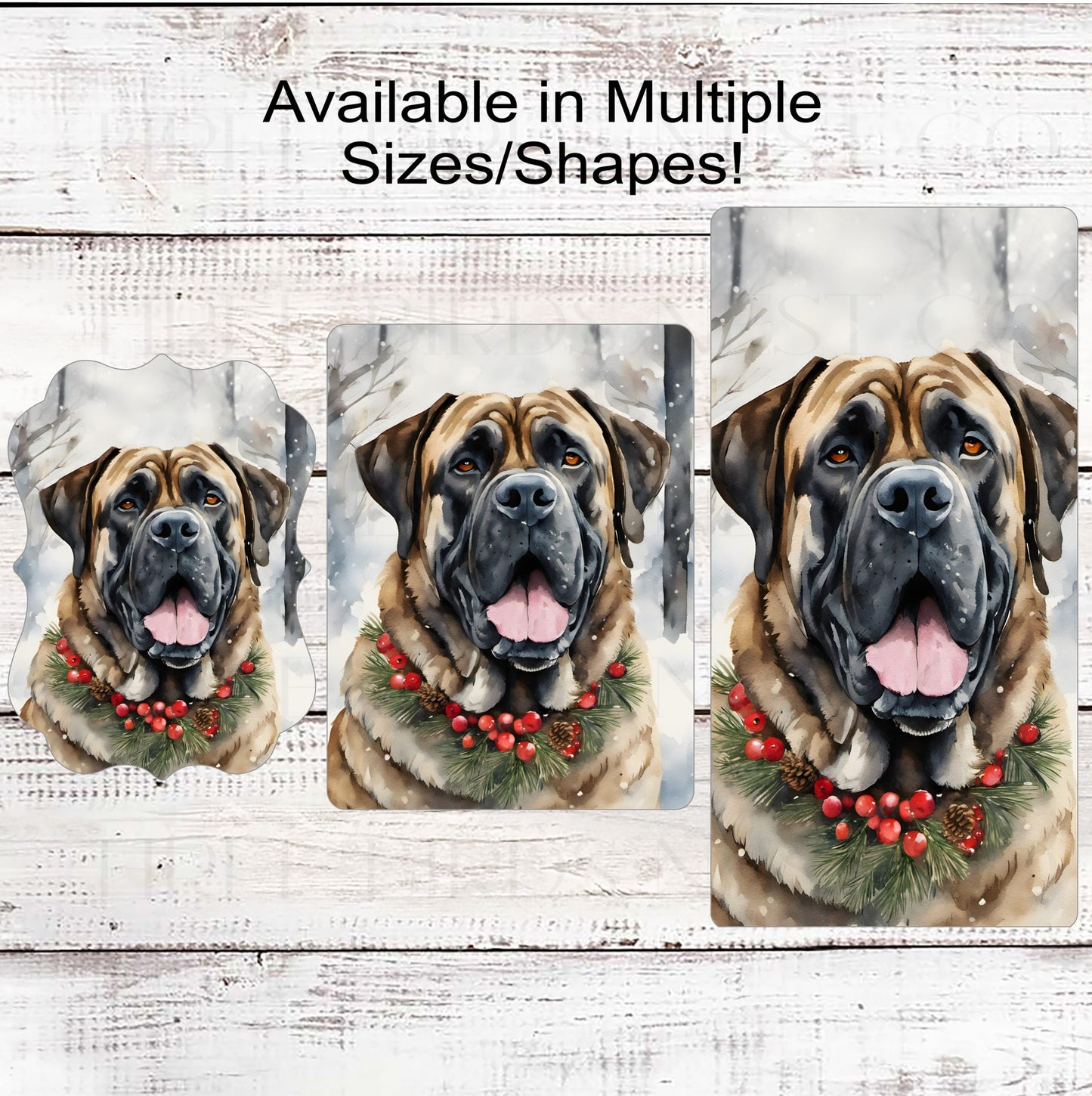 Winter Matiff Wreath Sign - Dog Wreath Signs - English Mastiff - Winter Wonderland - Holly and Berries