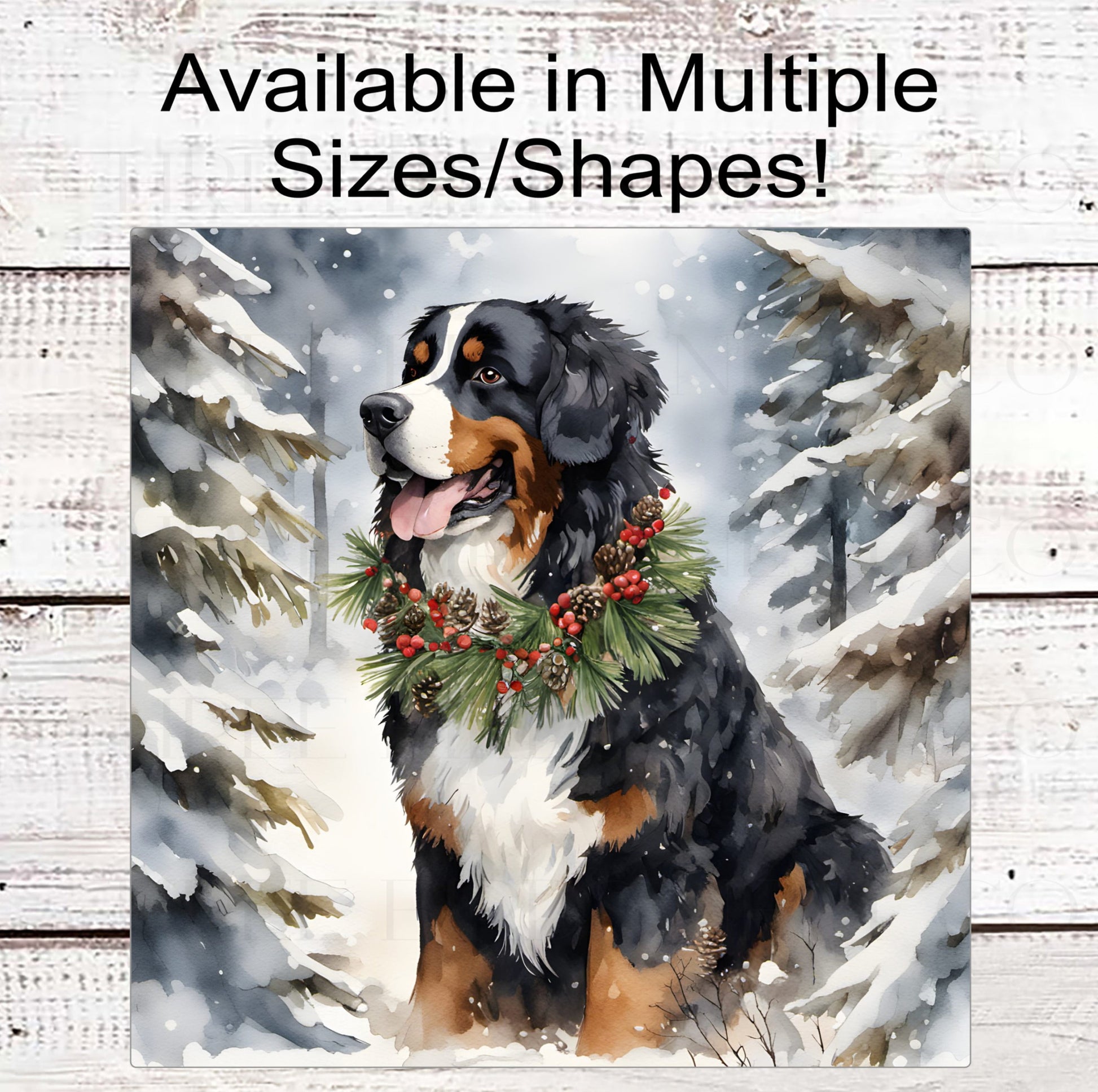 Christmas Dog Wreath Sign - Bernese Mountain Dog - Winter Welcome