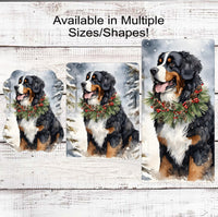 
              Christmas Dog Wreath Sign - Bernese Mountain Dog - Winter Welcome
            