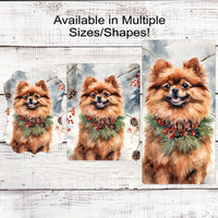 Christmas Dog Wreath Sign - Pomeranian Dog - Winter Welcome