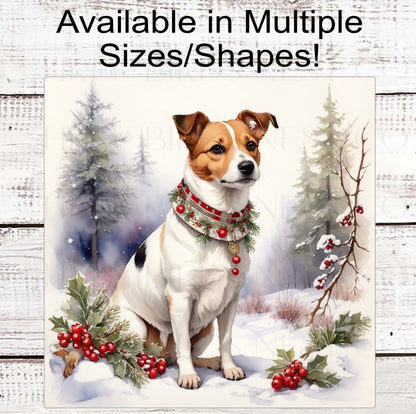 Christmas Dog Wreath Sign - Jack Russell Terrier Dog - Winter Welcome