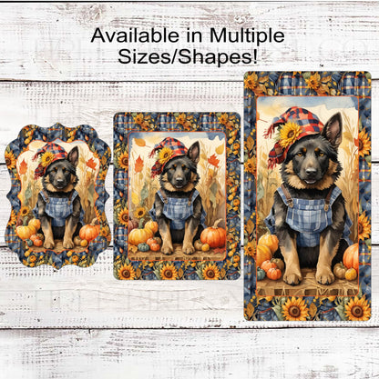 German Shepherd Dog Wreath Sign - Fall Scarecrow Welcome Sign - Pumpkin Patch - Metal Wreath Sign