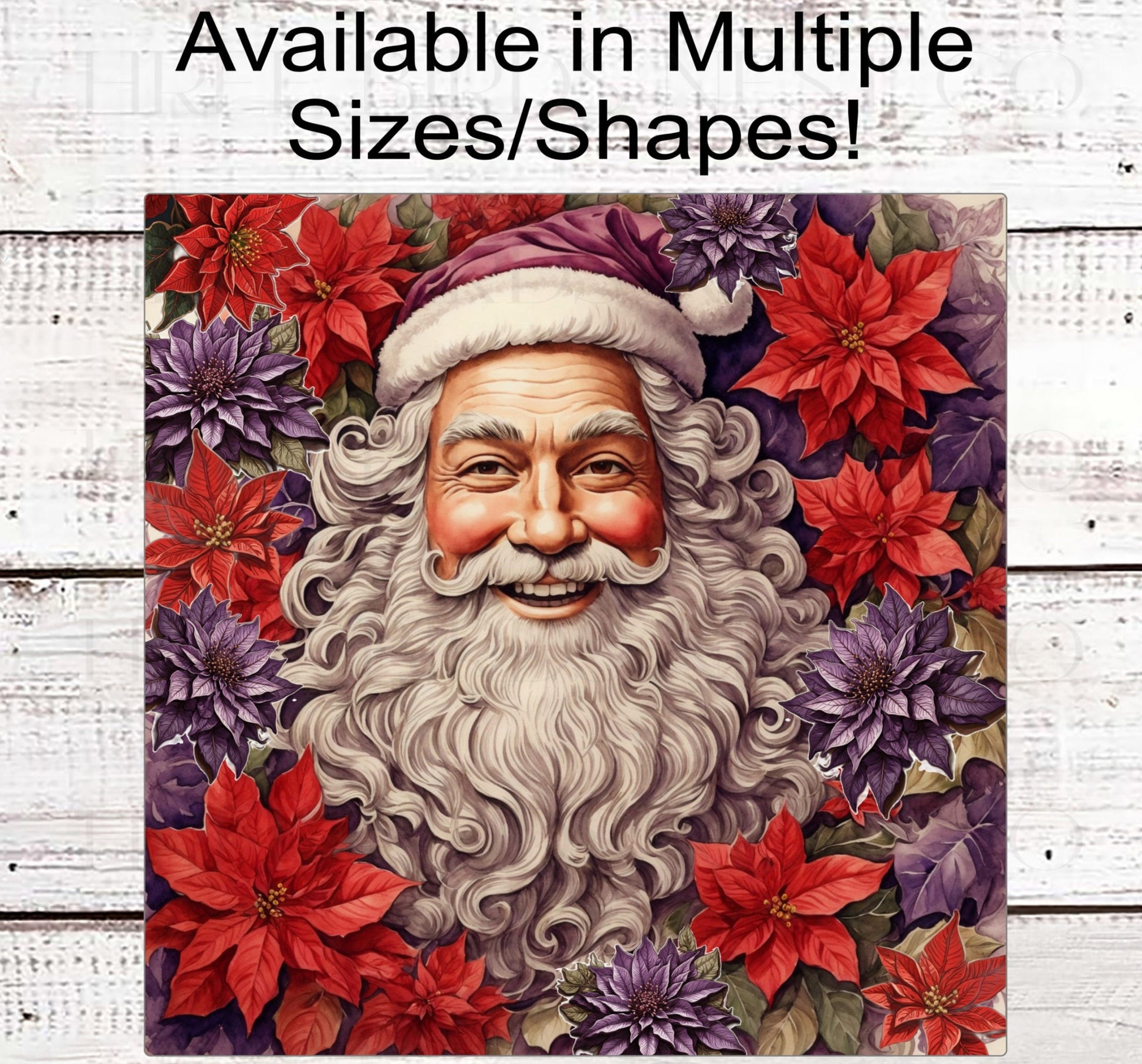 Santa Claus Christmas Wreath Signs - Poinsettia Sign - Winter Welcome - Floral Wreath Sign