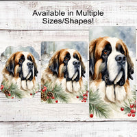 
              Christmas Dog Wreath Sign - Saint Bernard Dog - Winter Welcome
            