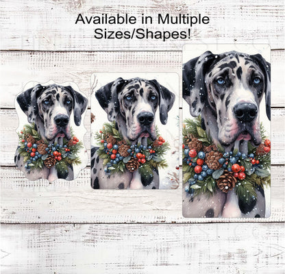 Christmas Dog Wreath Sign - Great Dane Dog - Winter Welcome
