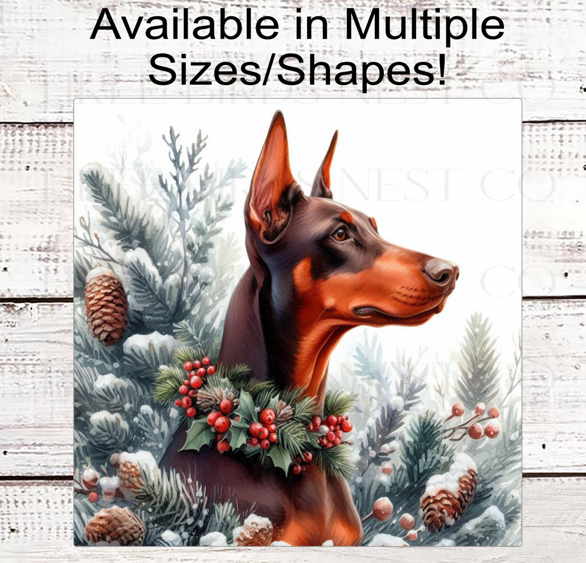 Christmas Dog Wreath Sign - Red Doberman Pinscher Dog - Winter Welcome