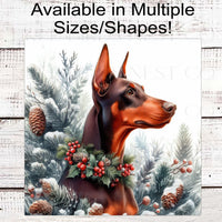 Christmas Dog Wreath Sign - Red Doberman Pinscher Dog - Winter Welcome