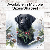 
              Christmas Dog Wreath Sign - Black Labrador Retriever Dog - Winter Welcome Sign
            