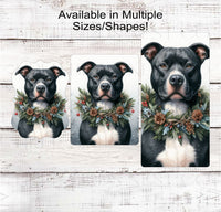 
              Pit Bull Fall Wreath Sign - Dog Wreath Signs - Staffordshire Terrier - Christmas Dog - Winter Welcome
            