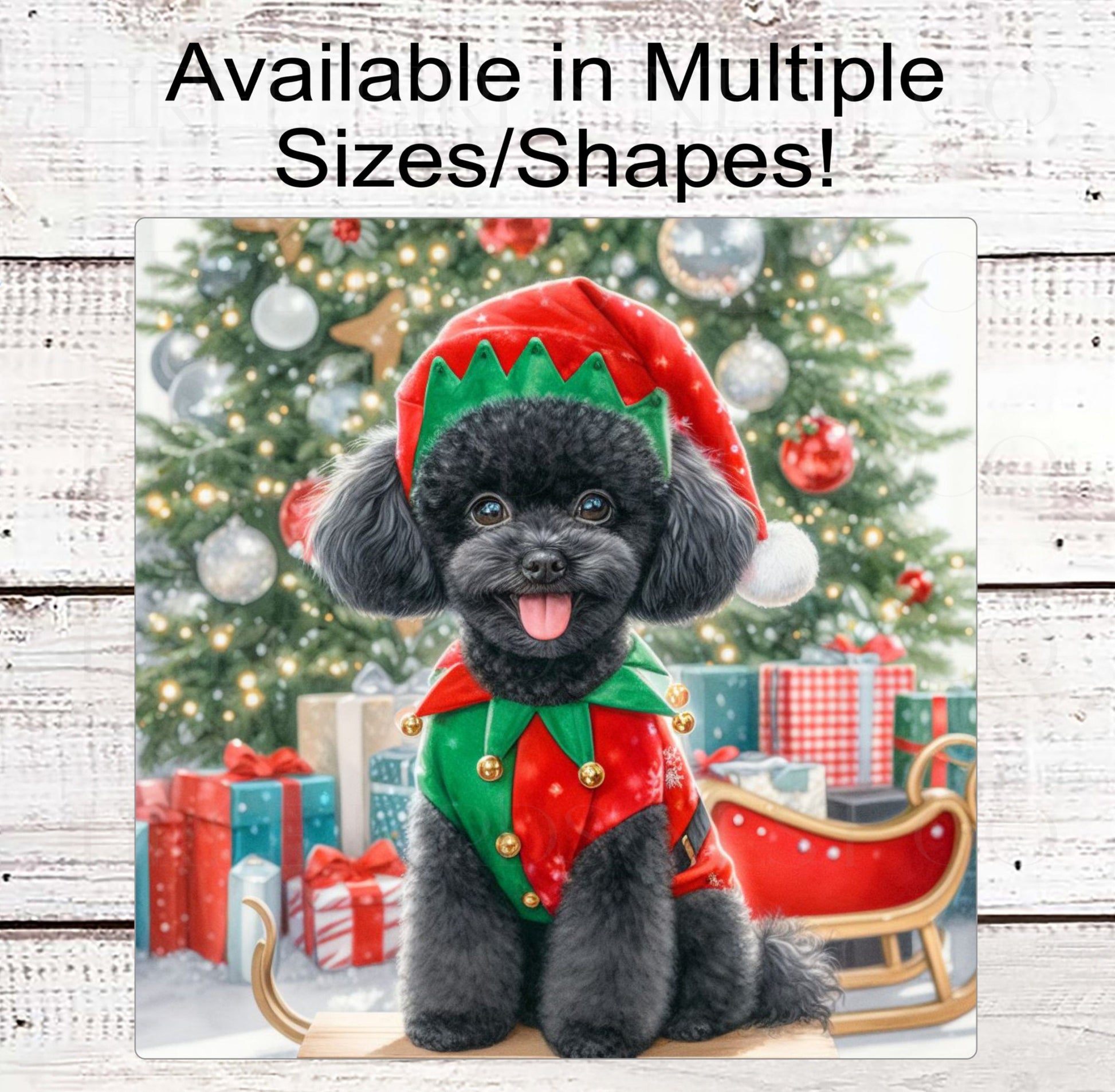 Christmas Dog Wreath Sign - Poodle Dog - Christmas Elf - Winter Welcome