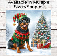 
              Christmas Dog Wreath Sign - Rottweiler Dog - Christmas Elf - Winter Welcome
            