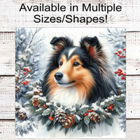 Christmas Dog Wreath Sign - Shetland Sheepdog - Winter Welcome