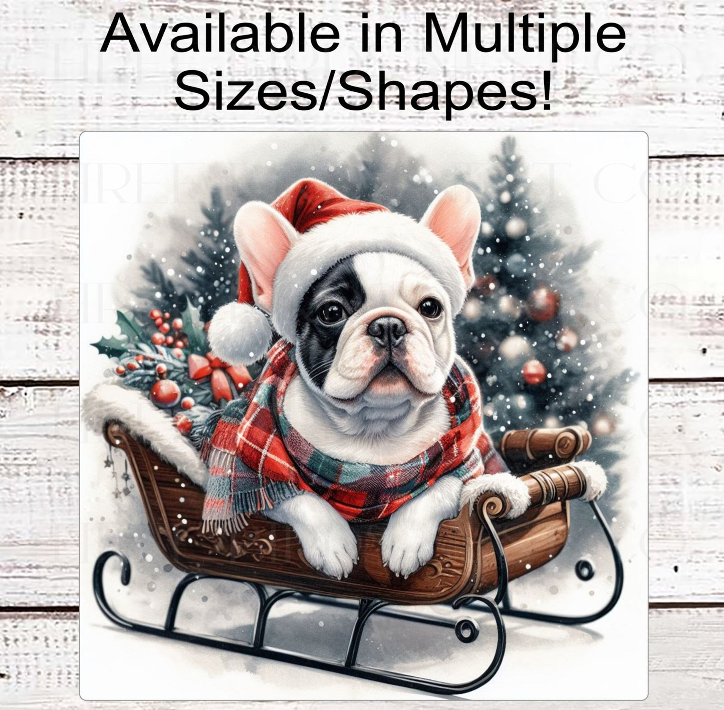 Christmas Dog Wreath Sign - French Bull Dog - Frenchie - Christmas Sleigh - Winter Welcome