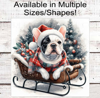 
              Christmas Dog Wreath Sign - French Bull Dog - Frenchie - Christmas Sleigh - Winter Welcome
            