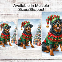 Christmas Dog Wreath Sign - Rottweiler Dog - Christmas Elf - Winter Welcome