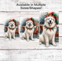 
              Christmas Dog Wreath Sign -Great Pyrenees Dog - Christmas Elf- Winter Welcome
            